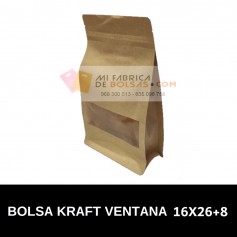 Bolsas de Papel Kraft Standup con Ventana 16x26+8
