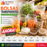 Bolsas de plástico transparentes de polietileno sin cierre, abiertas y listas para su uso. Ideales para frutas, verduras, harina, legumbres, frutos secos, panadería, alimentación y productos a granel. Compra directa de fábrica.