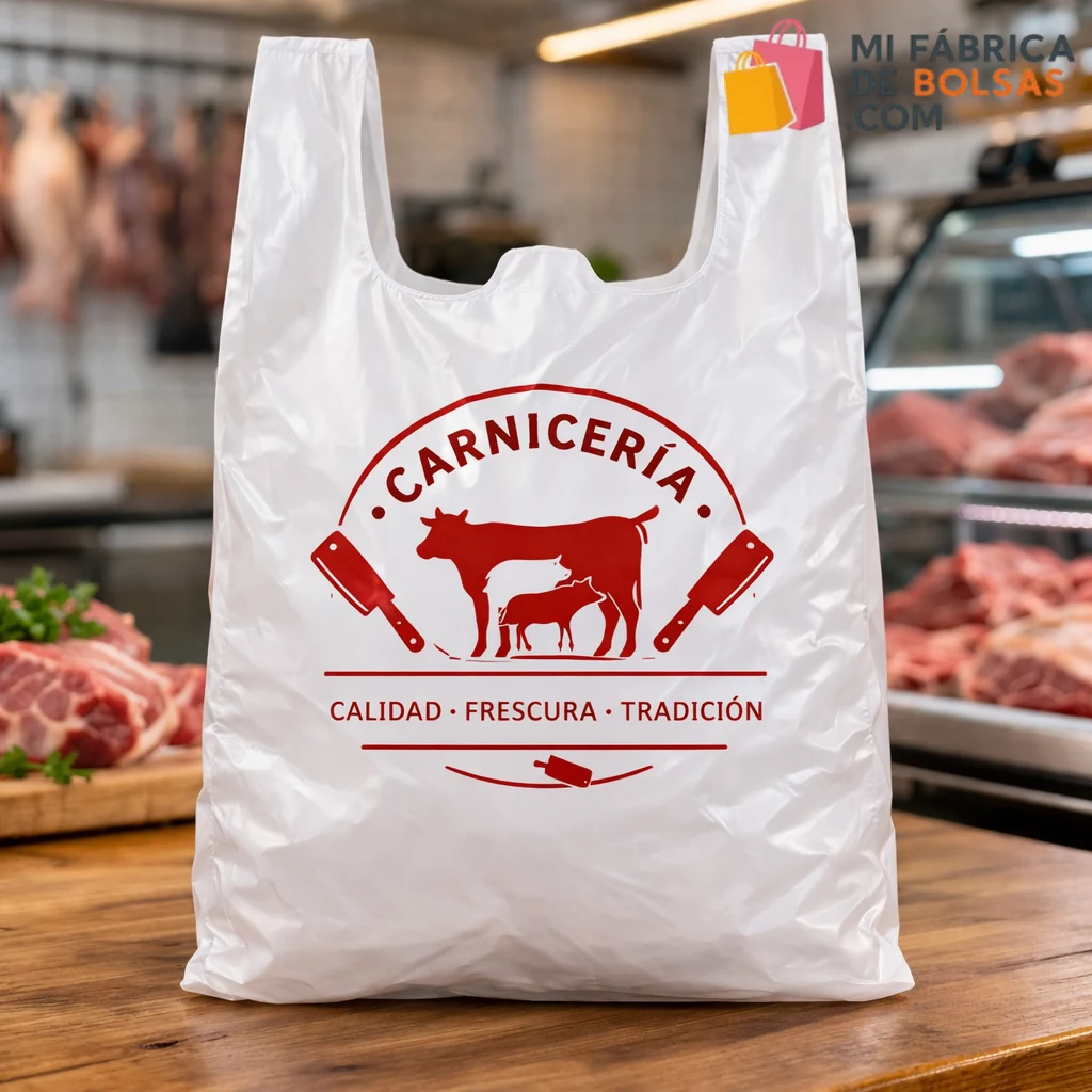 bolsas de asa camiseta para carnicería con logo impresas resistentes para carne