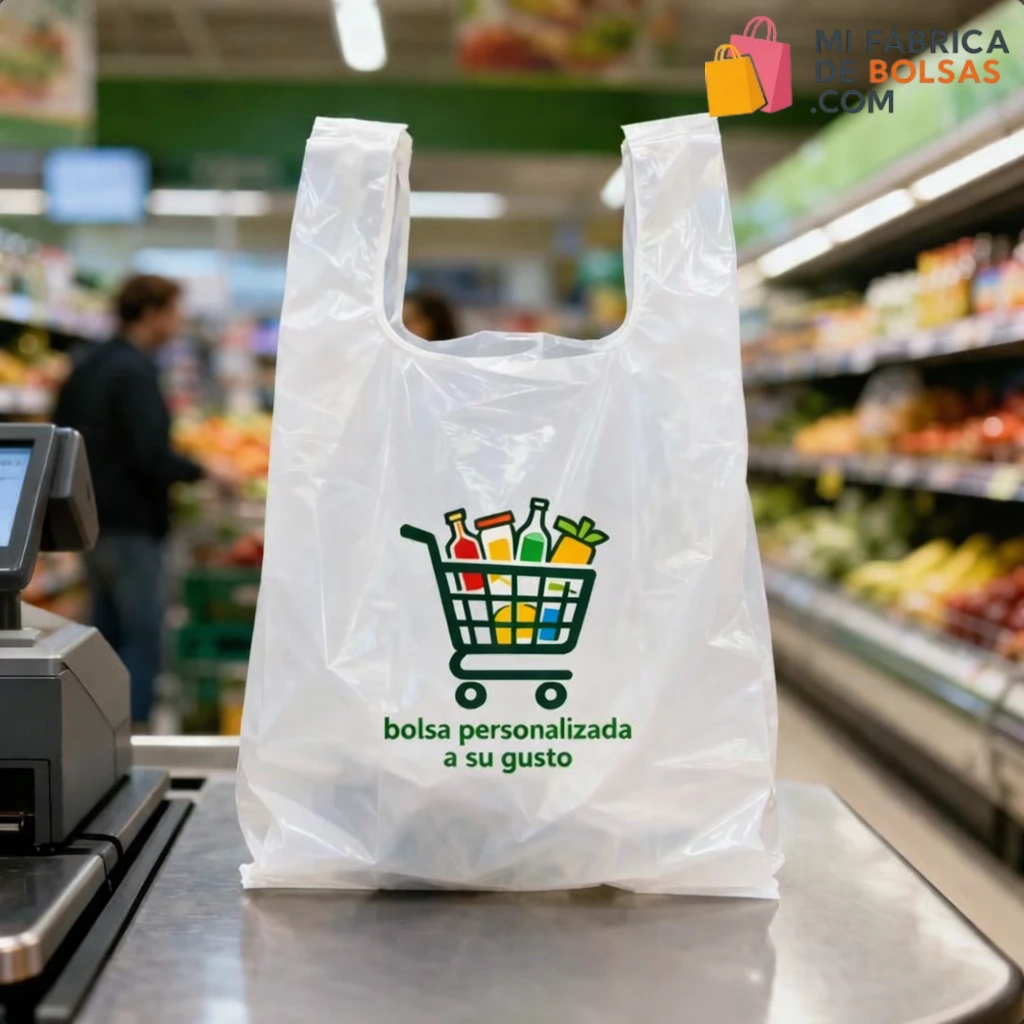 bolsas camiseta personalizadas para supermercados con logo impresas para compras