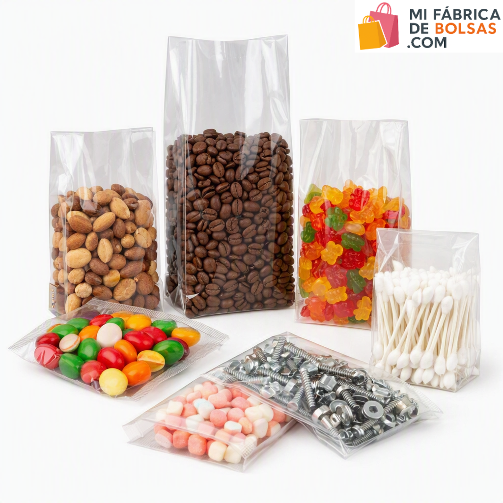 bolsas de polipropileno con fuelle y fondo cuadrado transparentes y anónimas